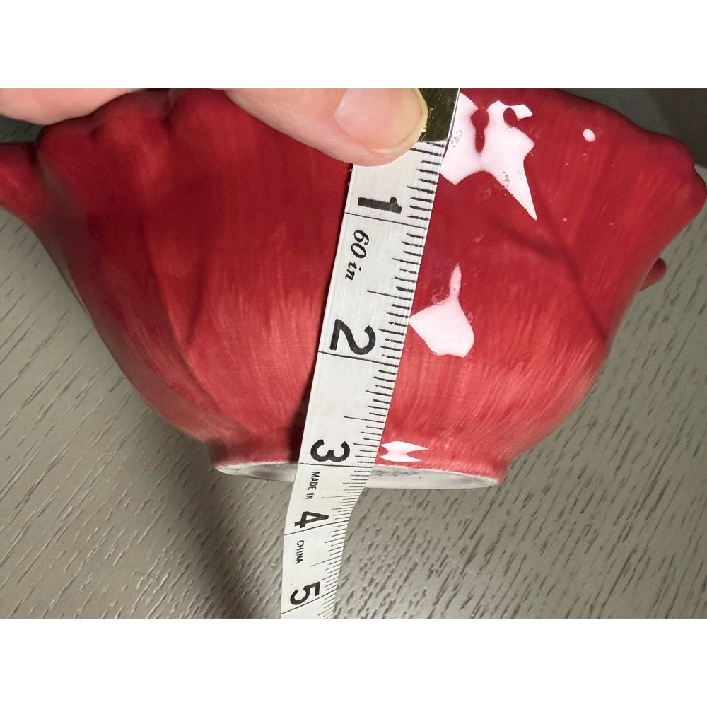 Harvest Red Ceramic Leaf Bowl Scalloped Fall Autumn Serving Dish Glossy Crimson